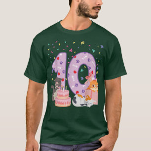 10th Birthday Girl cute Cat outfit 10 years old bd T-Shirt