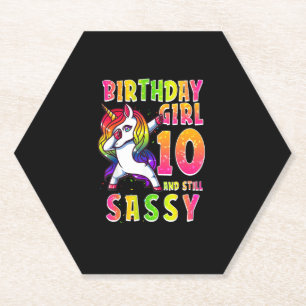 10th Birthday Girl Dabbing Unicorn 10 Years Old St Paper Coaster