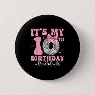 10th birthday girl double digits bow disco ball10t 6 cm round badge