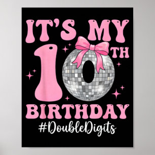 10th birthday girl double digits bow disco ball10t poster
