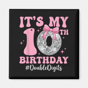 10th Birthday Girl Double Digits Bow Disco Ball Magnet