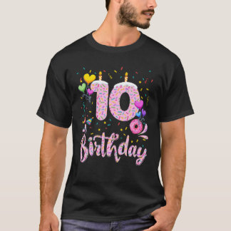 10Th Birthday Girl Gift 10 Years Old Bday Doughnut T-Shirt