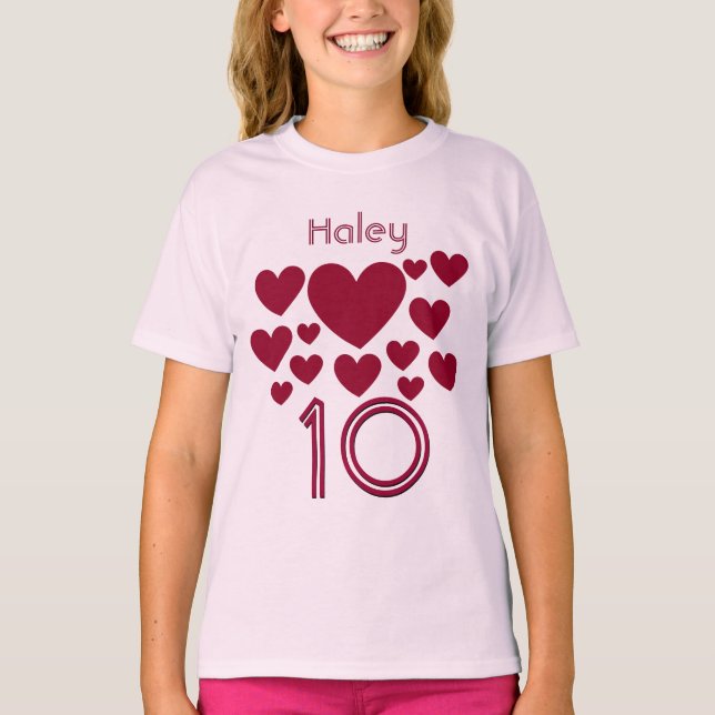 10th Birthday Girl Oodles of Hearts 10 Years T-Shirt (Front)