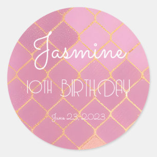 10th Birthday Girl Pink Gold Glitter Thank You Classic Round Sticker