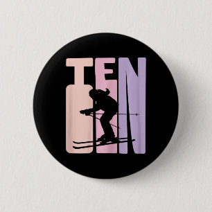 10th Birthday Girl Retro Ski Lover Skier 10 Years 6 Cm Round Badge