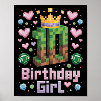 10th Birthday Girl Shirt Gaming Pixel Party 10 Yea Poster