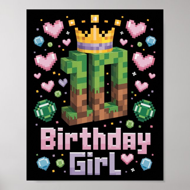 10th Birthday Girl Shirt Gaming Pixel Party 10 Yea Poster (Front)