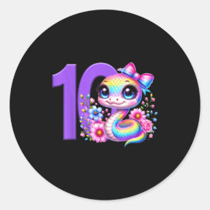 10th Birthday Girl Snake Party Rainbow Coquette Bo Classic Round Sticker