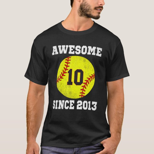 10Th Birthday Girl Softball Lover 10 Years Old Vin T-Shirt (Front)