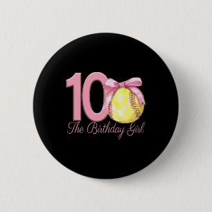 10th Birthday Girl Softll Player Coquette Pink Bow 6 Cm Round Badge