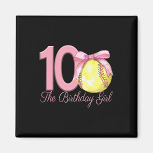 10th Birthday Girl Softll Player Coquette Pink Bow Magnet
