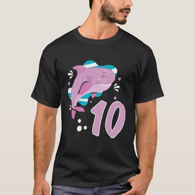 10th Birthday Girls Shark 10 years Old Ocean Shark T-Shirt (Front)