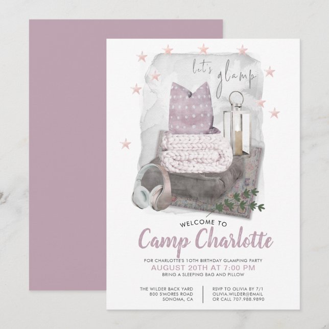 10th Birthday Glamping Party Party Under The Stars Invitation (Front/Back)