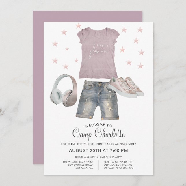 10th Birthday Glamping Party Under The Stars Invit Invitation (Front/Back)