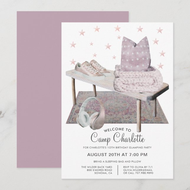 10th Birthday Glamping Party Under The Stars Invitation (Front/Back)