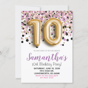 10th Birthday Gold Confetti Invitation