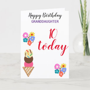 10th Birthday Granddaughter Flowers Edit AGE Card