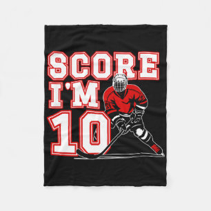 10th Birthday Ice Hockey Boy Ten Year Old Ice Hock Fleece Blanket