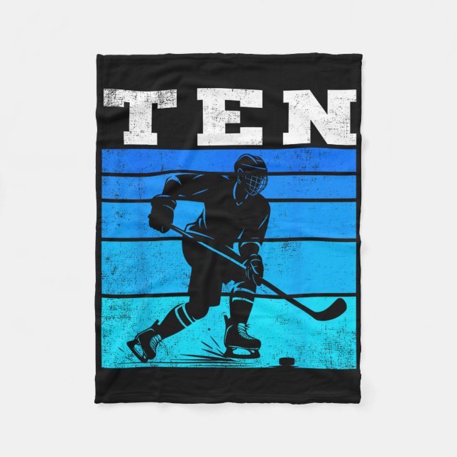 10th Birthday Ice Hockey Boys Ten Hockey Birthday  Fleece Blanket (Front)
