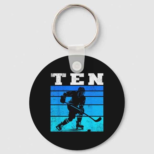 10th Birthday Ice Hockey Boys Ten Hockey Birthday  Key Ring (Front)