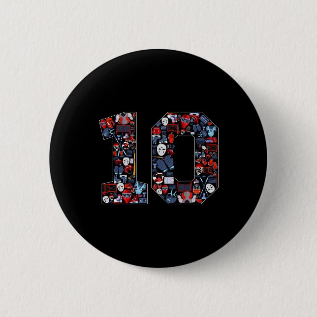10th Birthday Ice Hockey Themed 10 Year Old Party  6 Cm Round Badge (Front)