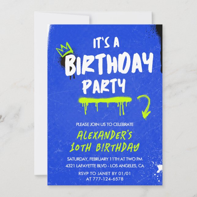 10th birthday invitations Boy Graffiti Spray paint (Front)