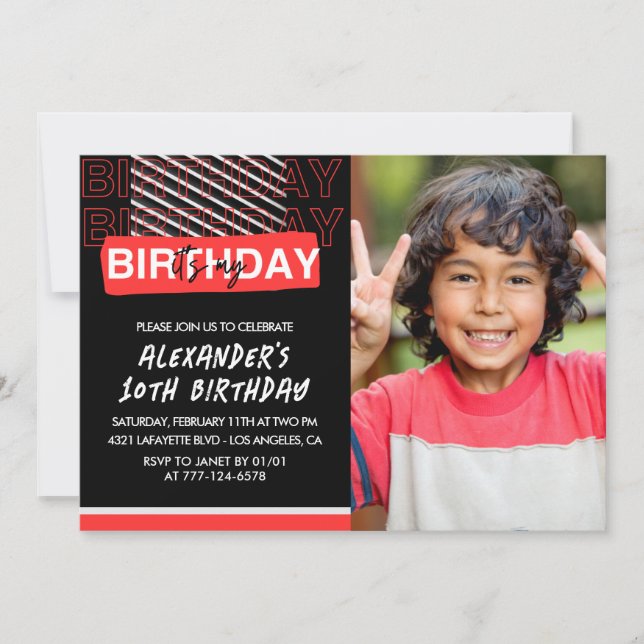 10th birthday invitations boy Party Photo Red  (Front)
