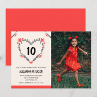 10th birthday invitations for her Floral Heart