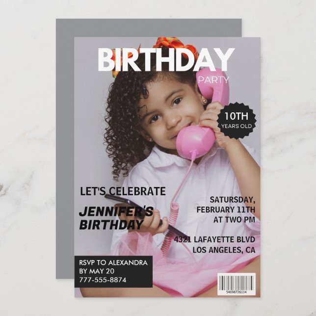 10th birthday invitations for her Magazine Cover (Front/Back)