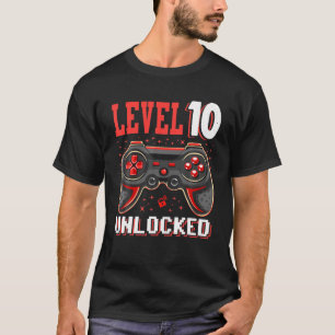 10Th Birthday Kids Ten Yrs Old Level 10 Unlocked V T-Shirt