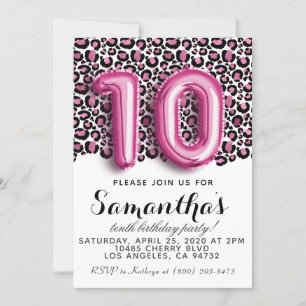 10th Birthday Leopard Animal Print Invitation