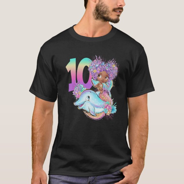 10Th Birthday Mermaid Ten Black Girl Magic Double T-Shirt (Front)