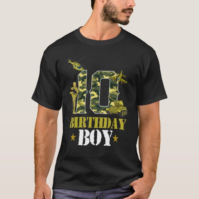 10th Birthday Military Themed Camo Boys 10 Years O T-Shirt (Front)