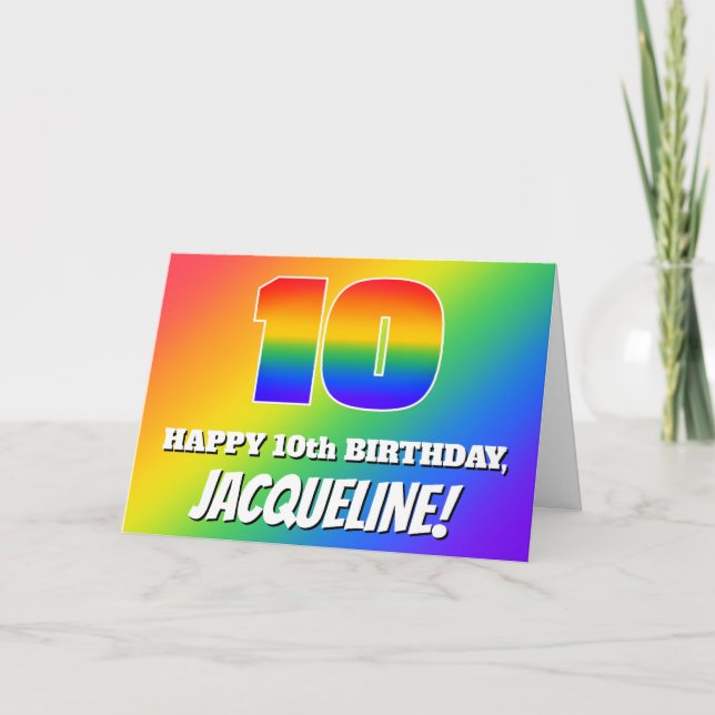 10th Birthday: Multicolored Rainbow Pattern # 10 Card (Front)