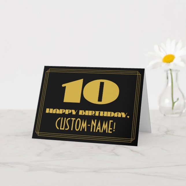 10th Birthday: Name + Art Deco Inspired Look "10" Card (Small Plant)