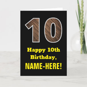 10th Birthday: Name, Faux Wood Grain Pattern "10" Card