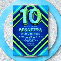 10th Birthday Neon Invitation
