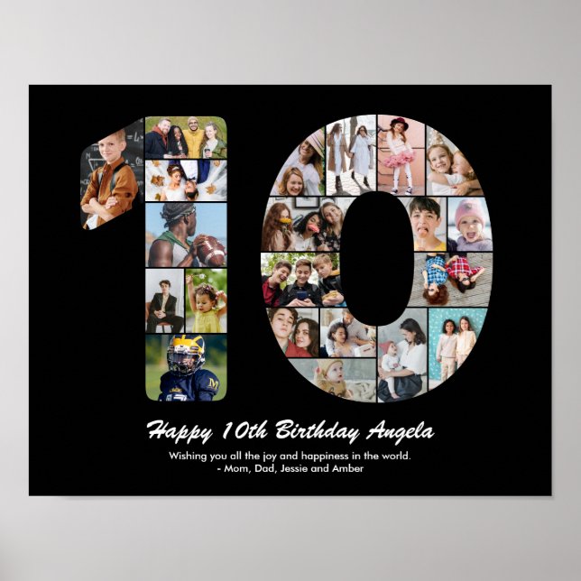 10th Birthday Number 10 Custom Photo Collage Poster (Front)