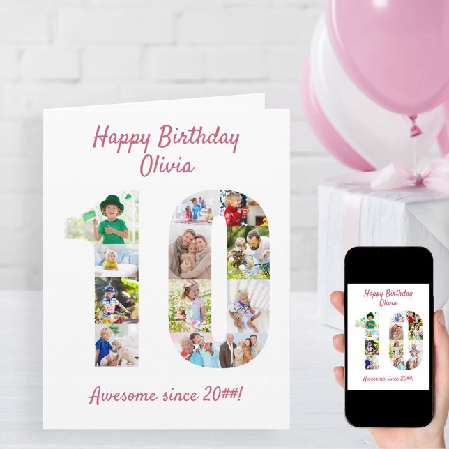 10th Birthday Number 10 Photo Collage Card (Creator Uploaded)