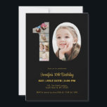 10th Birthday Number 10 Photo Collage Modern Black Invitation<br><div class="desc">Mark ten years of wonderful memories and adventures with this captivating 10th Birthday Number Photo Collage. This customisable template is the perfect blend of creativity and sentiment, allowing you to create a truly memorable gift for your loved one's special day. Capture the essence of incredible years in a single masterpiece...</div>