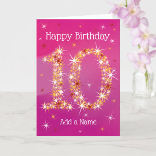 10th Birthday - Number 10 Stars - Pink - Age 10 Card