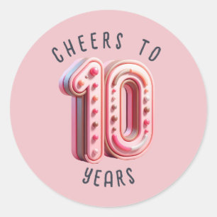 10th Birthday or Anniversary 3D Number Milestone Classic Round Sticker