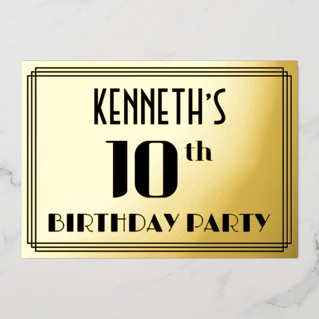 10th Birthday Party: Art Deco Look “10” and Name (Front)