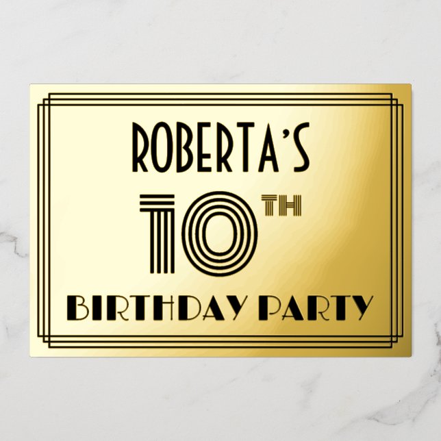 10th Birthday Party — Art Deco Style “10” & Name (Front)