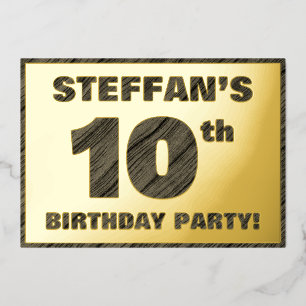 10th Birthday Party — Bold, Faux Wood Grain Text F