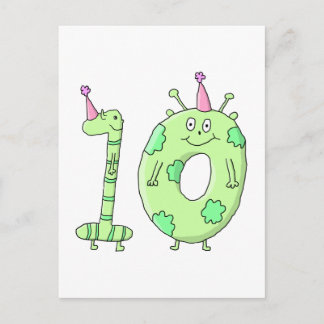 10th Birthday Party Cartoon - Green. Postcard