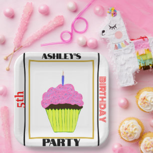 10th Birthday Party Cupcake PHOTO NAME AGE Paper Plate