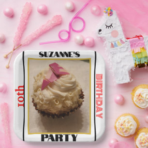 10th Birthday Party Cupcake PHOTO NAME AGE Paper Plate