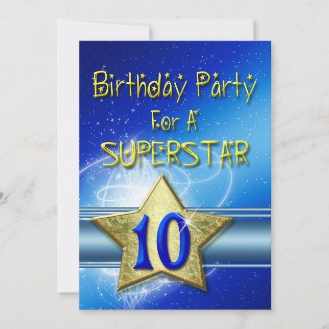 10th Birthday party Invitation for a Superstar. (Front)