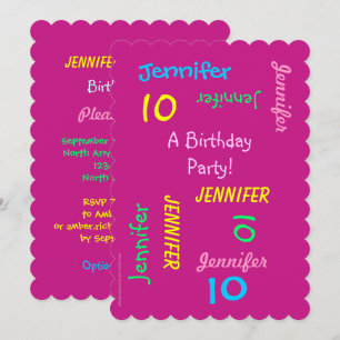 10th Birthday Party Invitation Hot Pink, Names